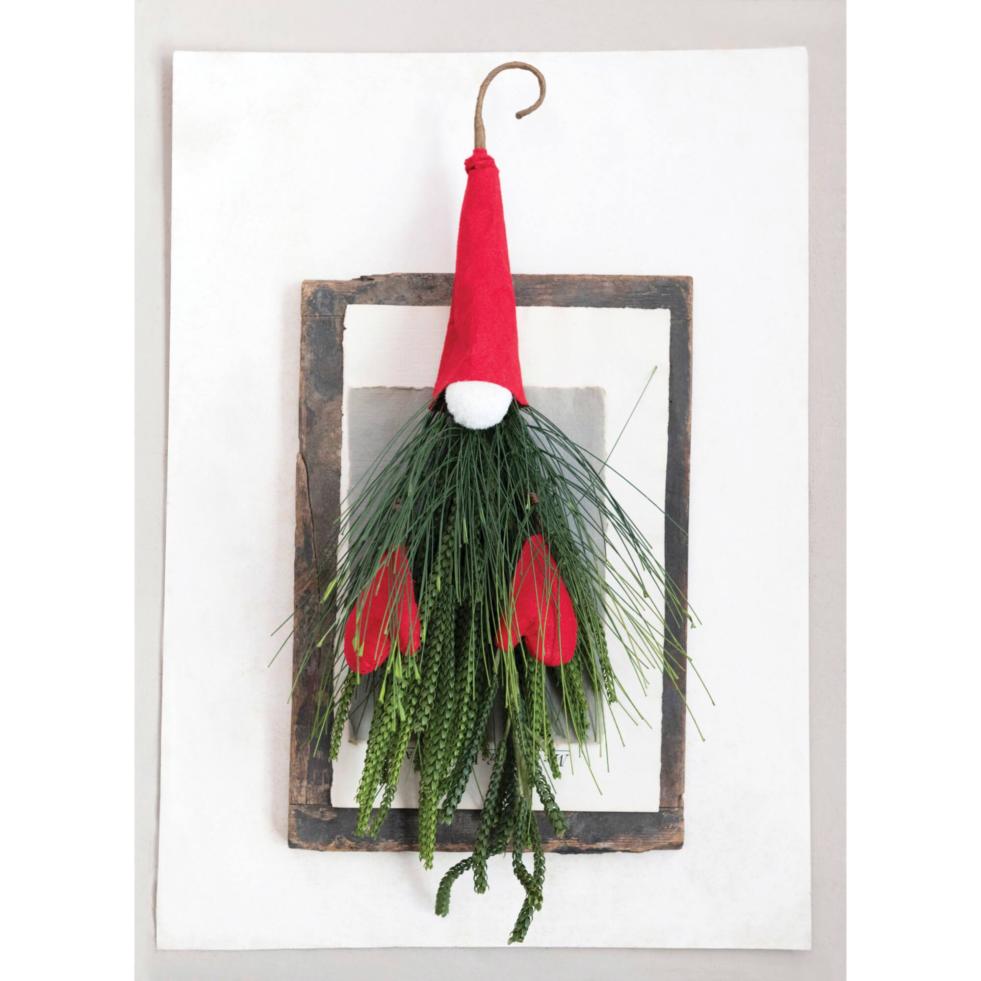 Hello Honey® 21" Faux Pine & Red Fabric Gnome Wall Hanging